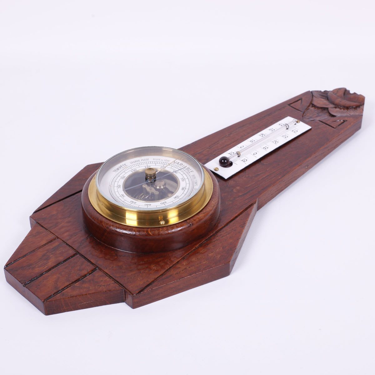 BAROMÈTRE & THERMOMÈTRE<br>BOIS SCULPTÉ RECONDITIONNÉ